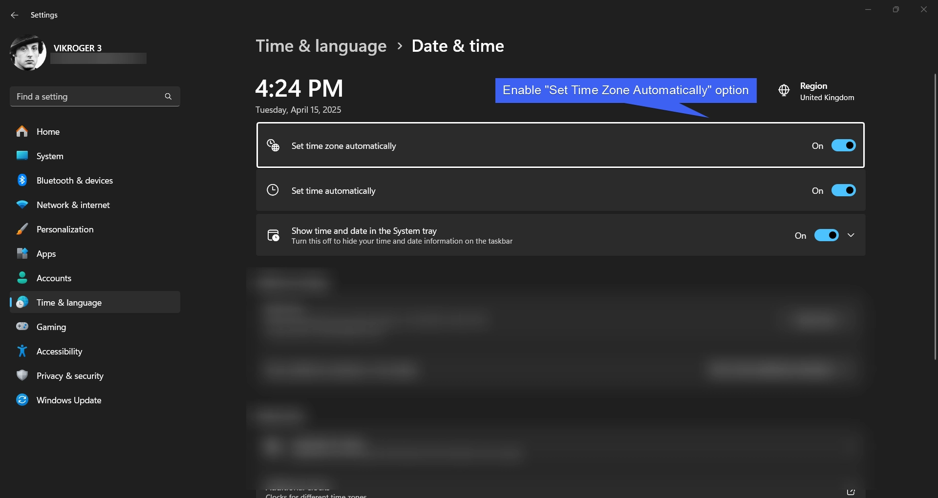 Enable Set Time Zone Automatically