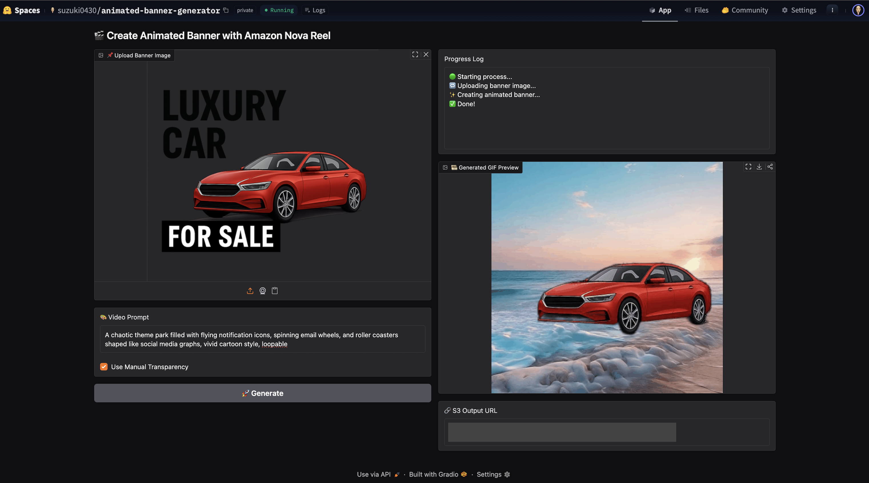 gradio UI screenshot
