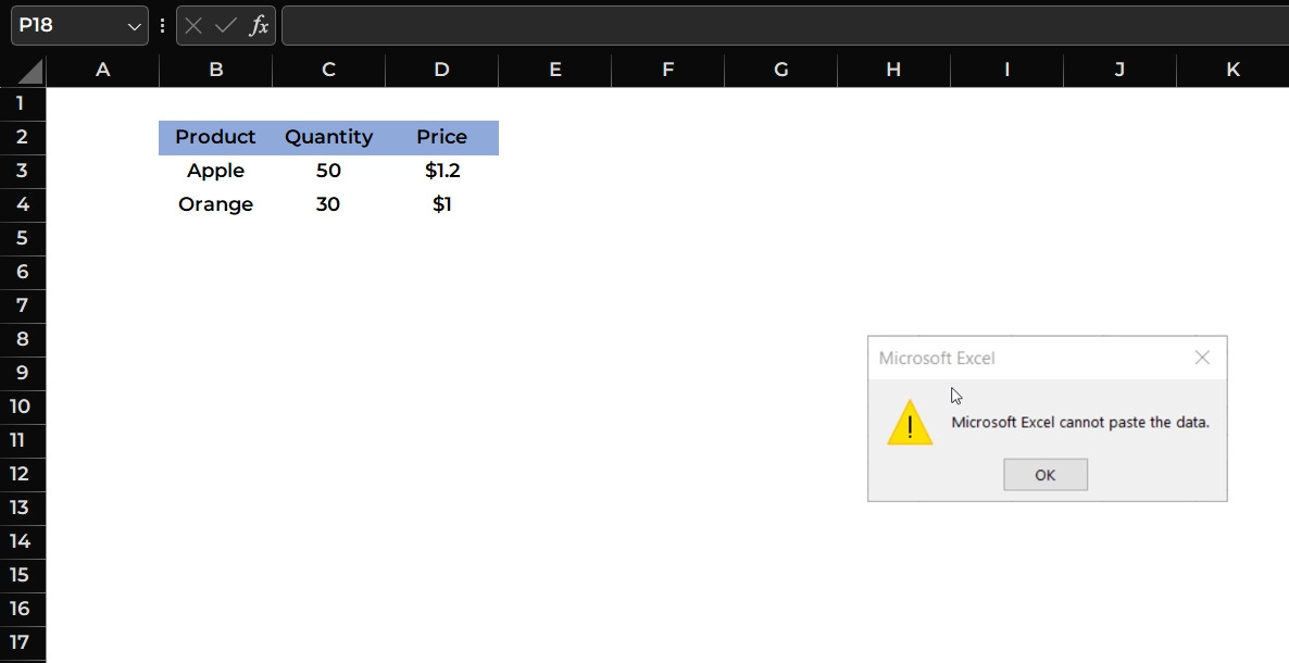 Fix: Microsoft Excel Cannot Paste the Data!