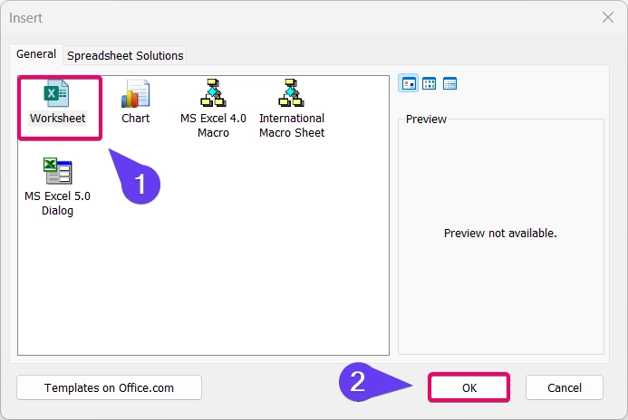 Now, you need to choose worksheet and click the ok button.