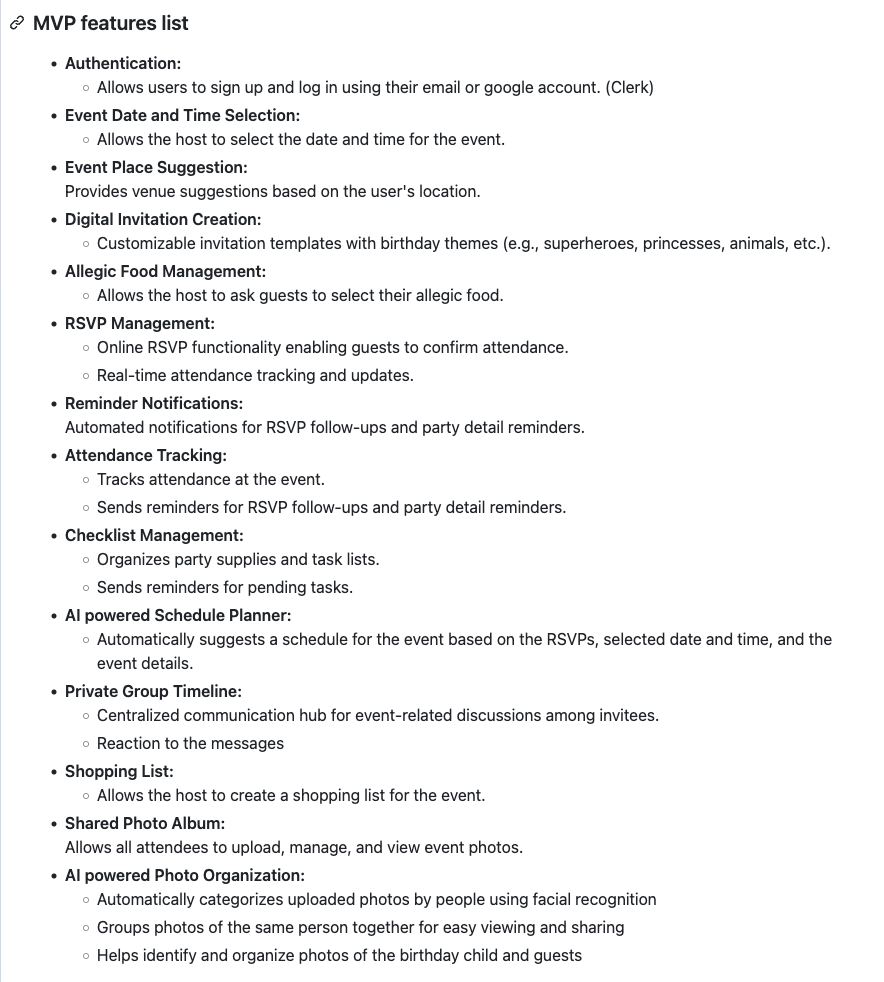 MVP features