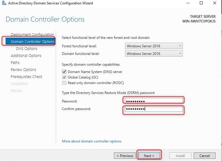 Domain Controller Options