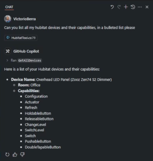 VS Code Copilot Conversation showing MCP usage