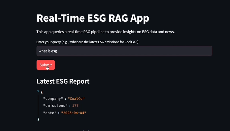 AI for ESG Reporting Using Real-Time RAG and Live Data Streams