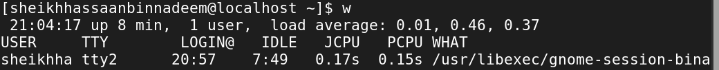 w command in linux