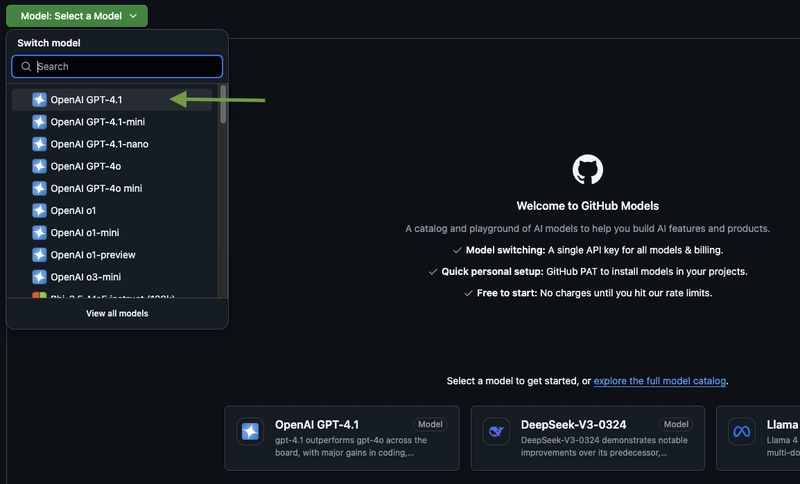Get handson with Latest LLM models for Free with Github