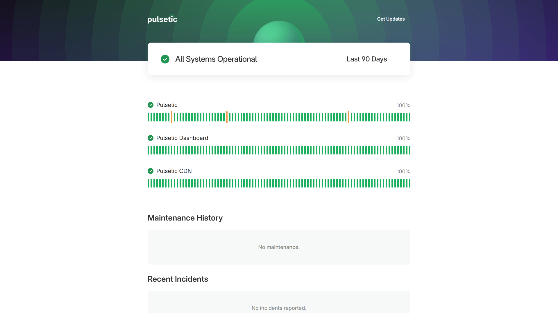 Status page example of Pulsetic
