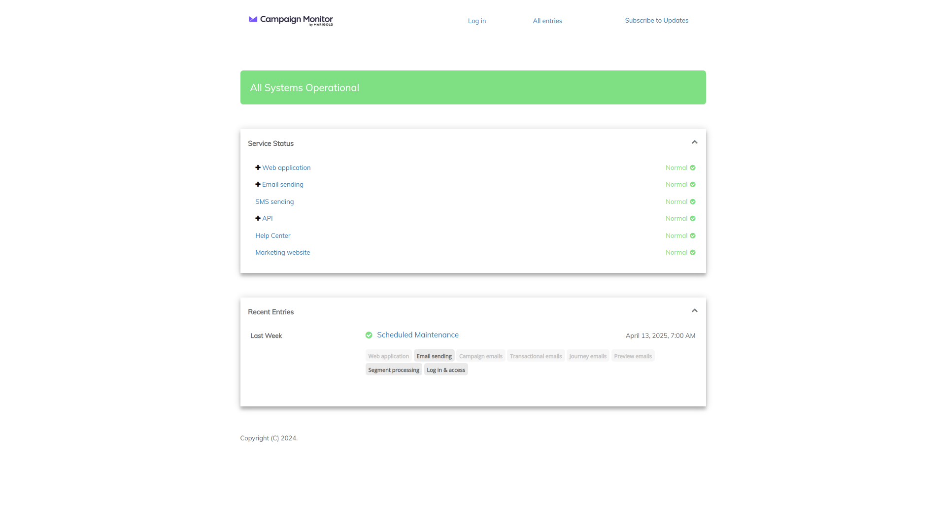 Example of status page by StatusCast