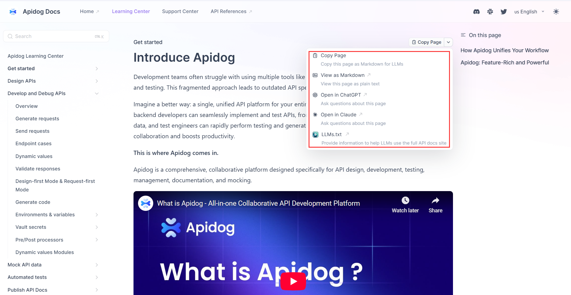 Apidog's LLMs.txt feature