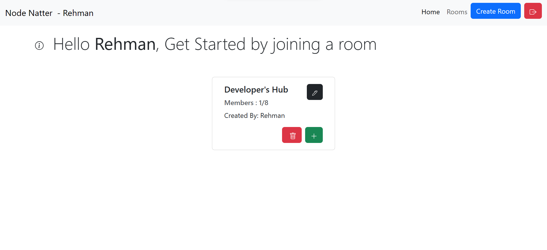 Node-Natter ChatRoomsPage