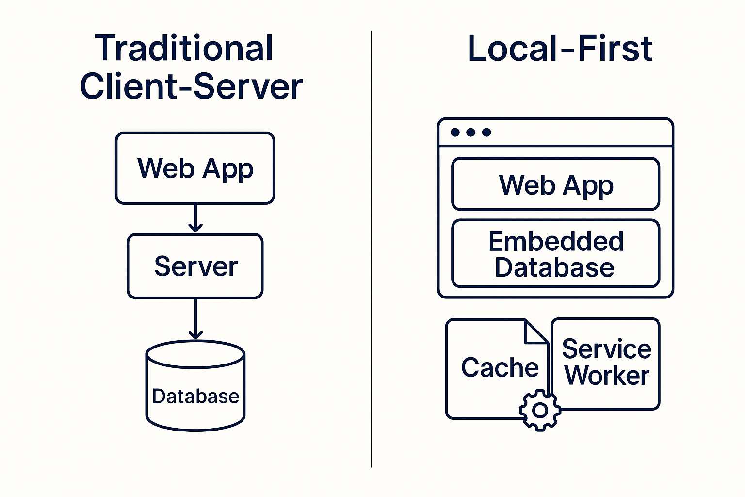 Traditional Client-Server vs Local-First approach