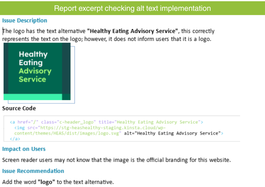 Report excerpt checking alt text implementation