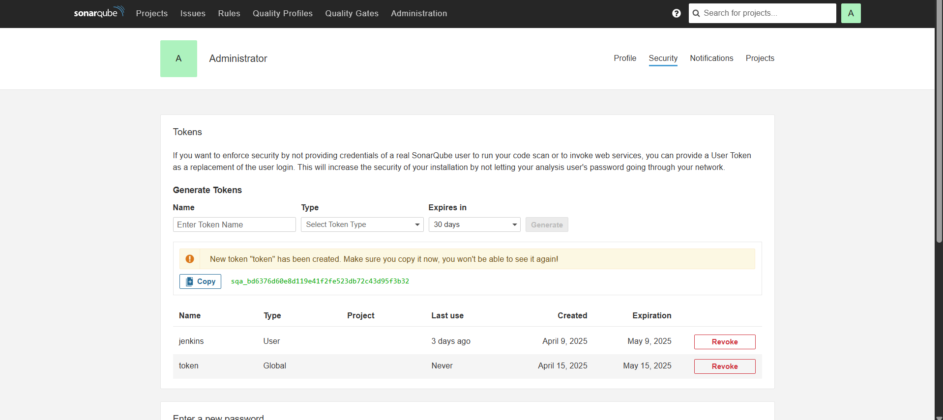 Token Generate in Sonarqube