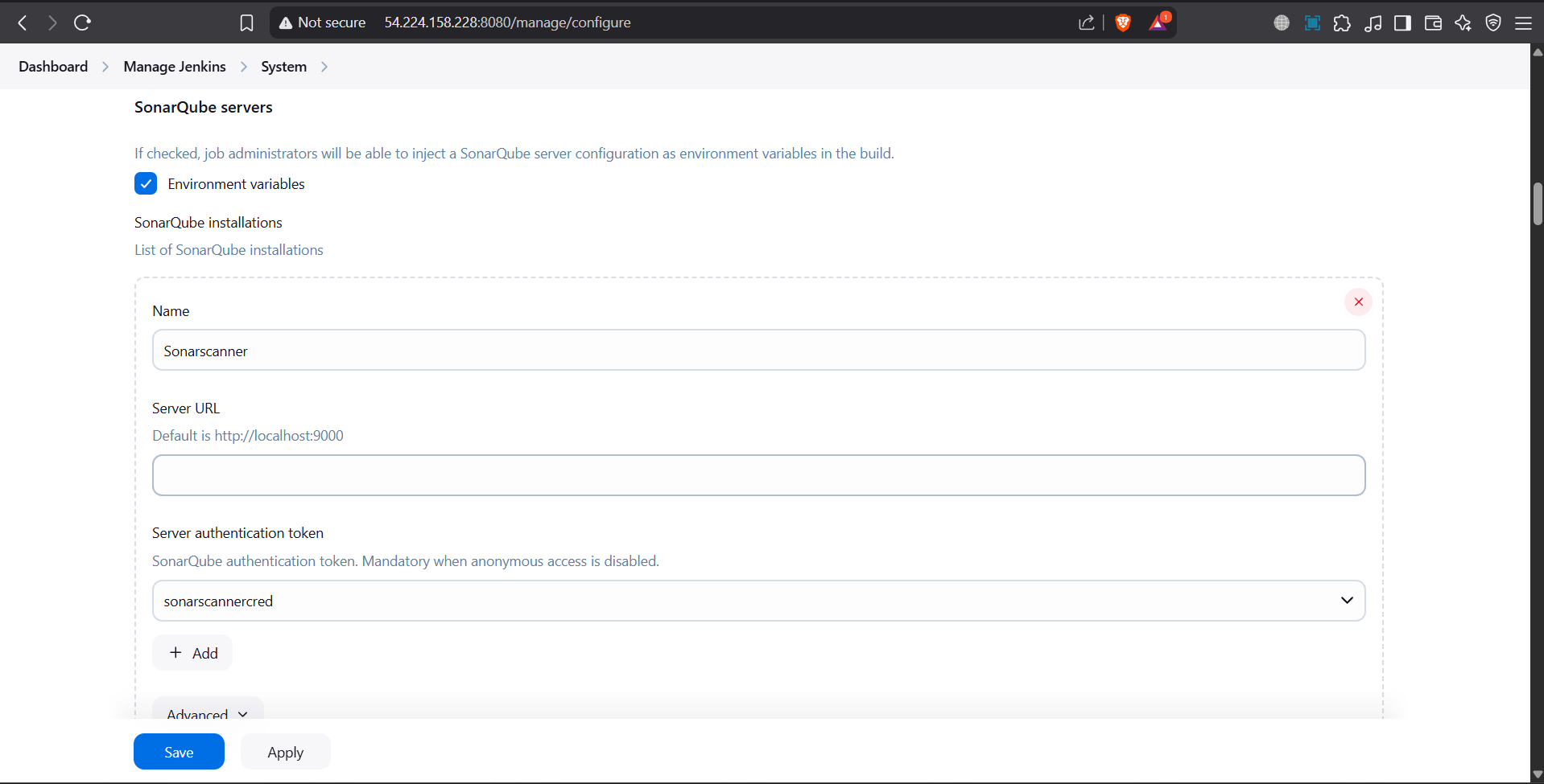 Sonarqube system setting
