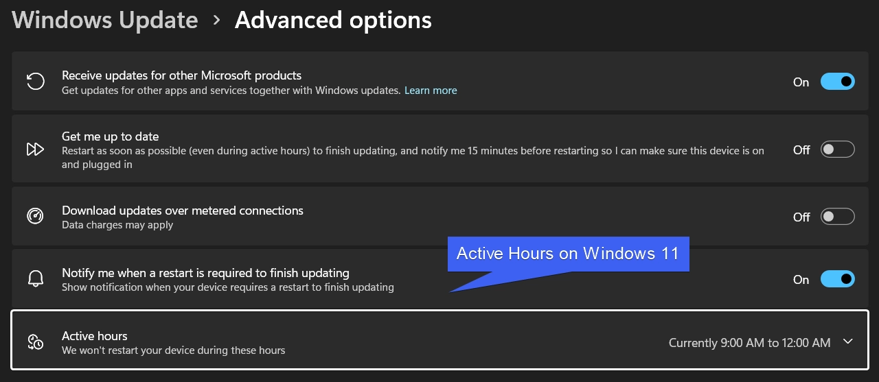 Active Hours on Windows 11