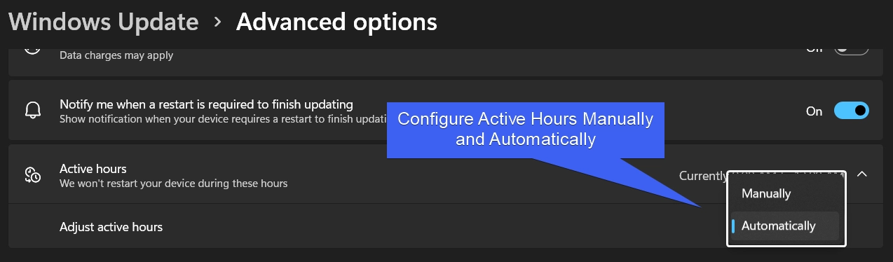 Configure Active Hours Manually and Automatically