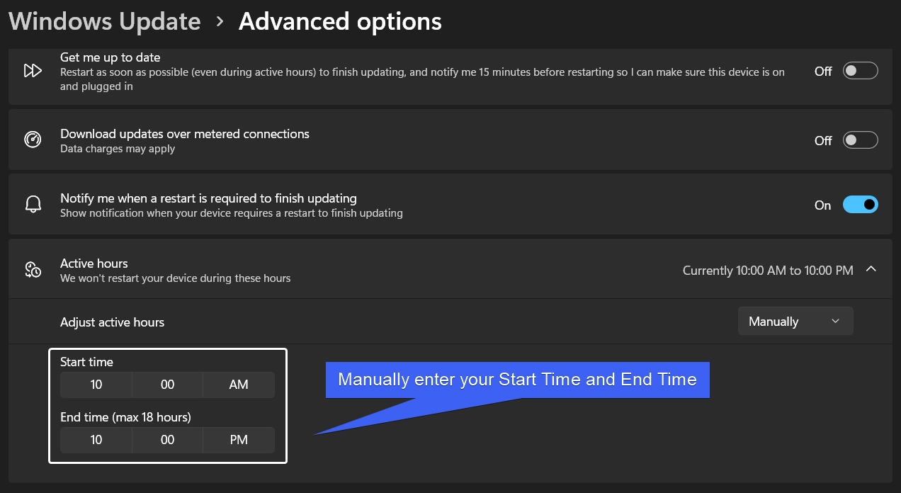 Adjust Active Hours on Windows 11