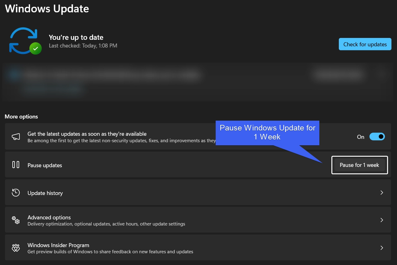 Pause Windows Update for 1 Week