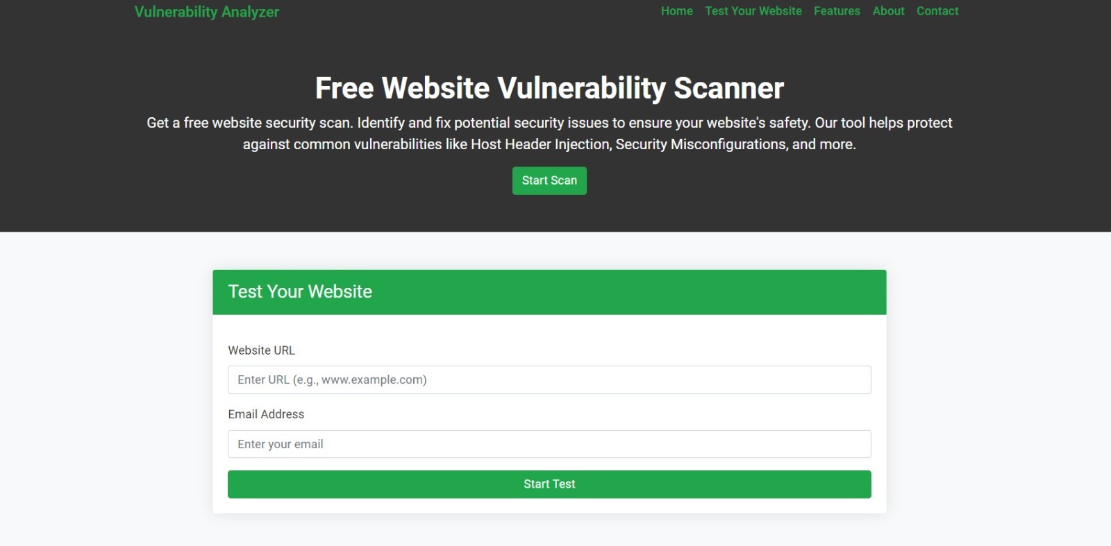 Screenshot of the free tools webpage where you can access security assessment tools.