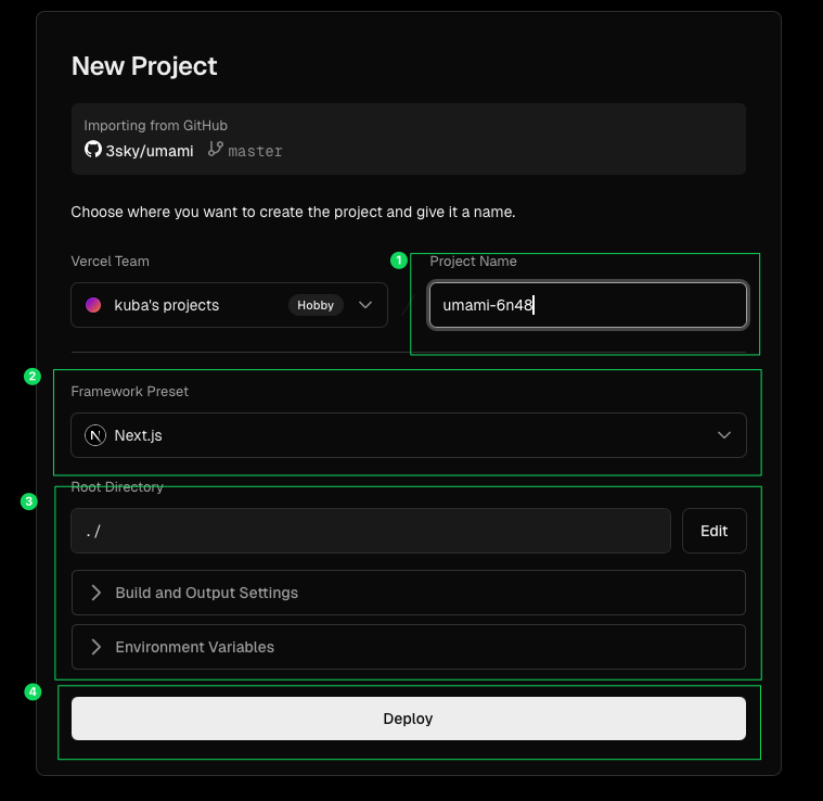 Project deploy view