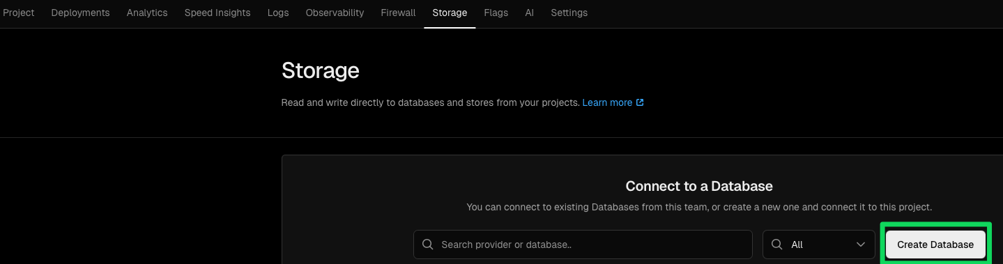 Create new Storage button