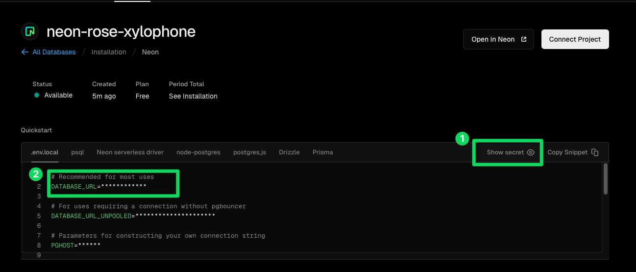 View of connected database