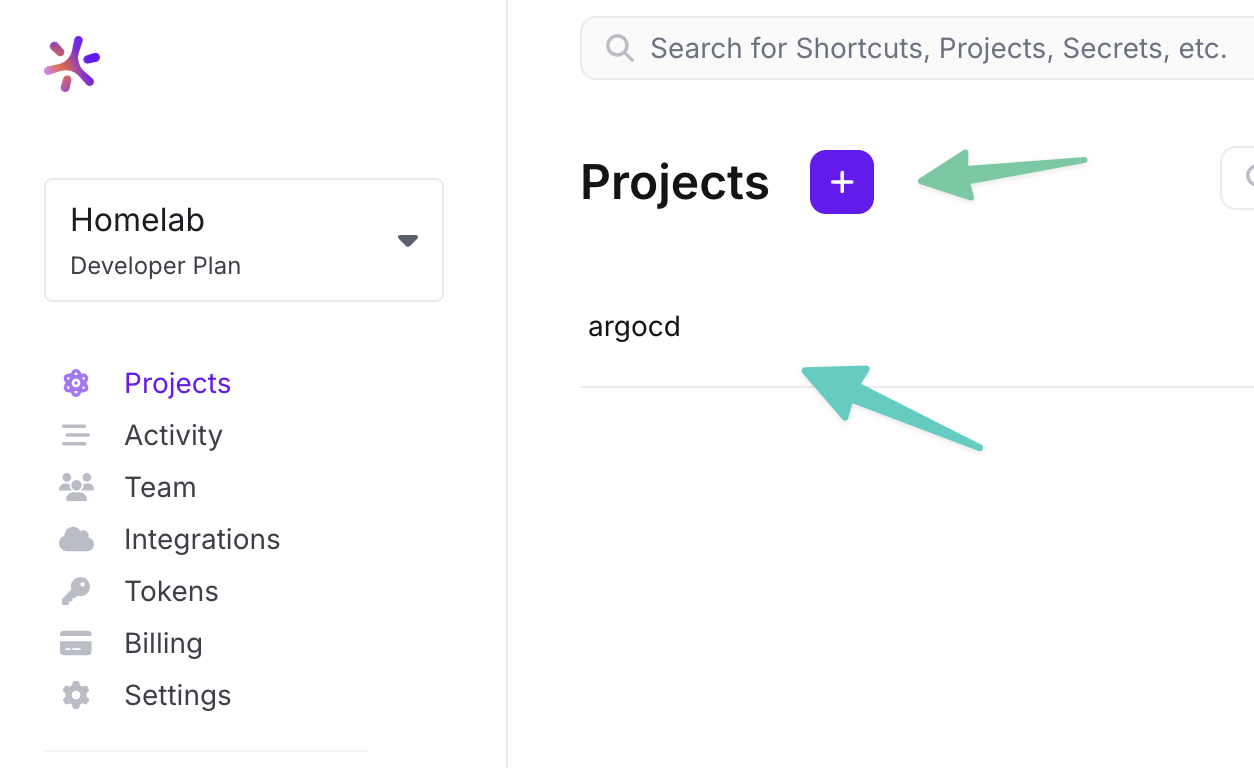 View of initial dashboard without projects