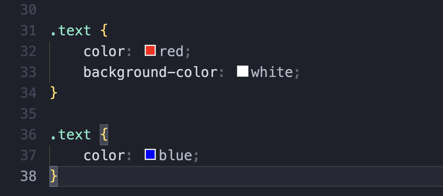 Screenshot of CSS code demonstrating which property takes effect