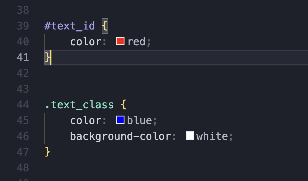 Screenshot of CSS showing ID selector defined before class selector