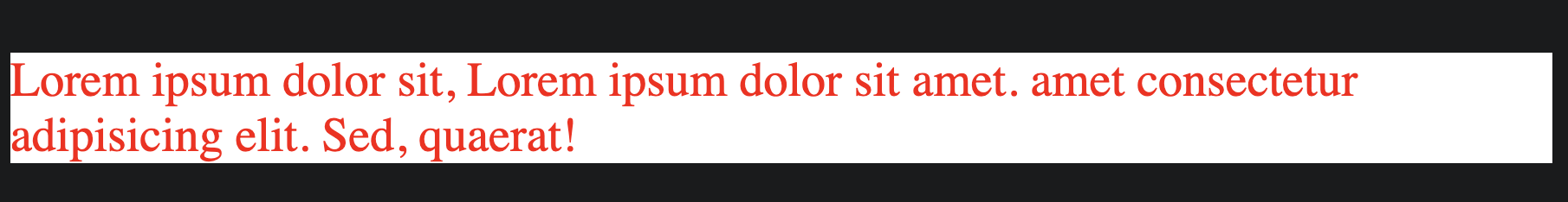 Browser showing red text