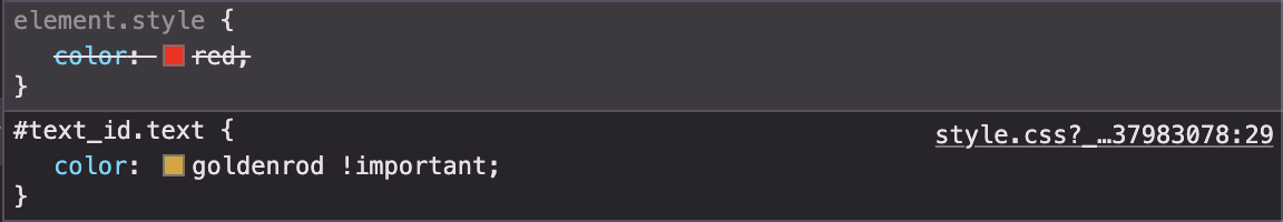 DevTools showing !important winning over inline