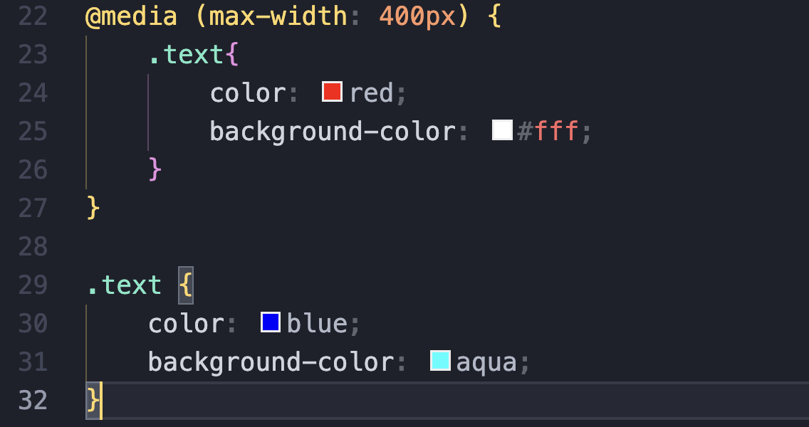Styles for .text defined after the media query