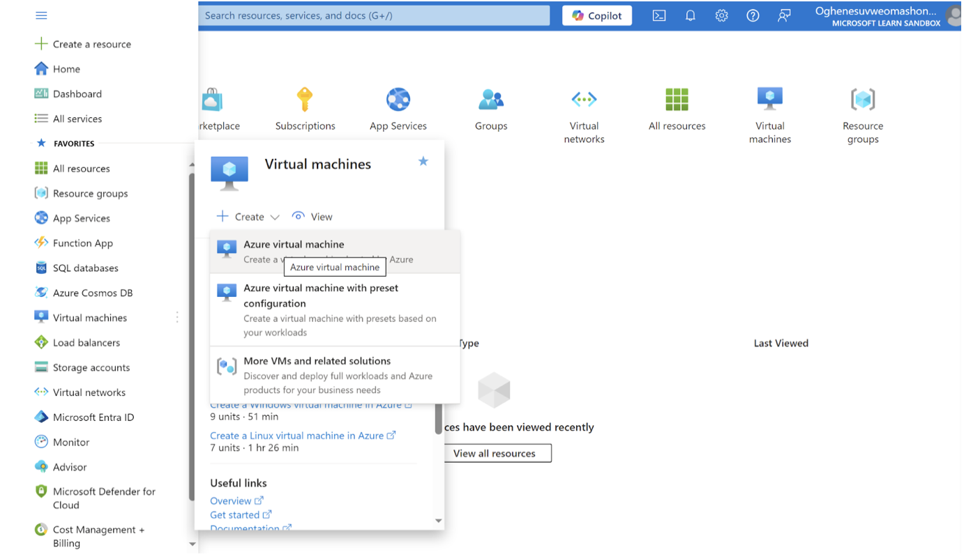 i,Click on virtual machines,<br>
ii,then click create,<br>
then click 