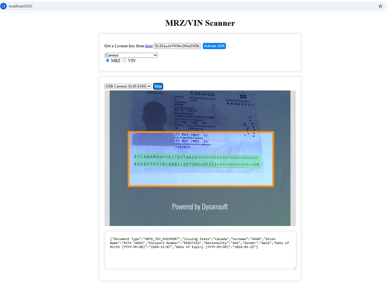 Developing a Web MRZ and VIN Scanner with JavaScript and HTML5
