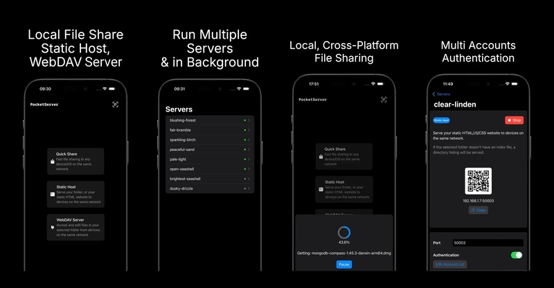 A tiny 1MB iOS app for spinning up local HTTP/WebDAV Servers that persist in the background