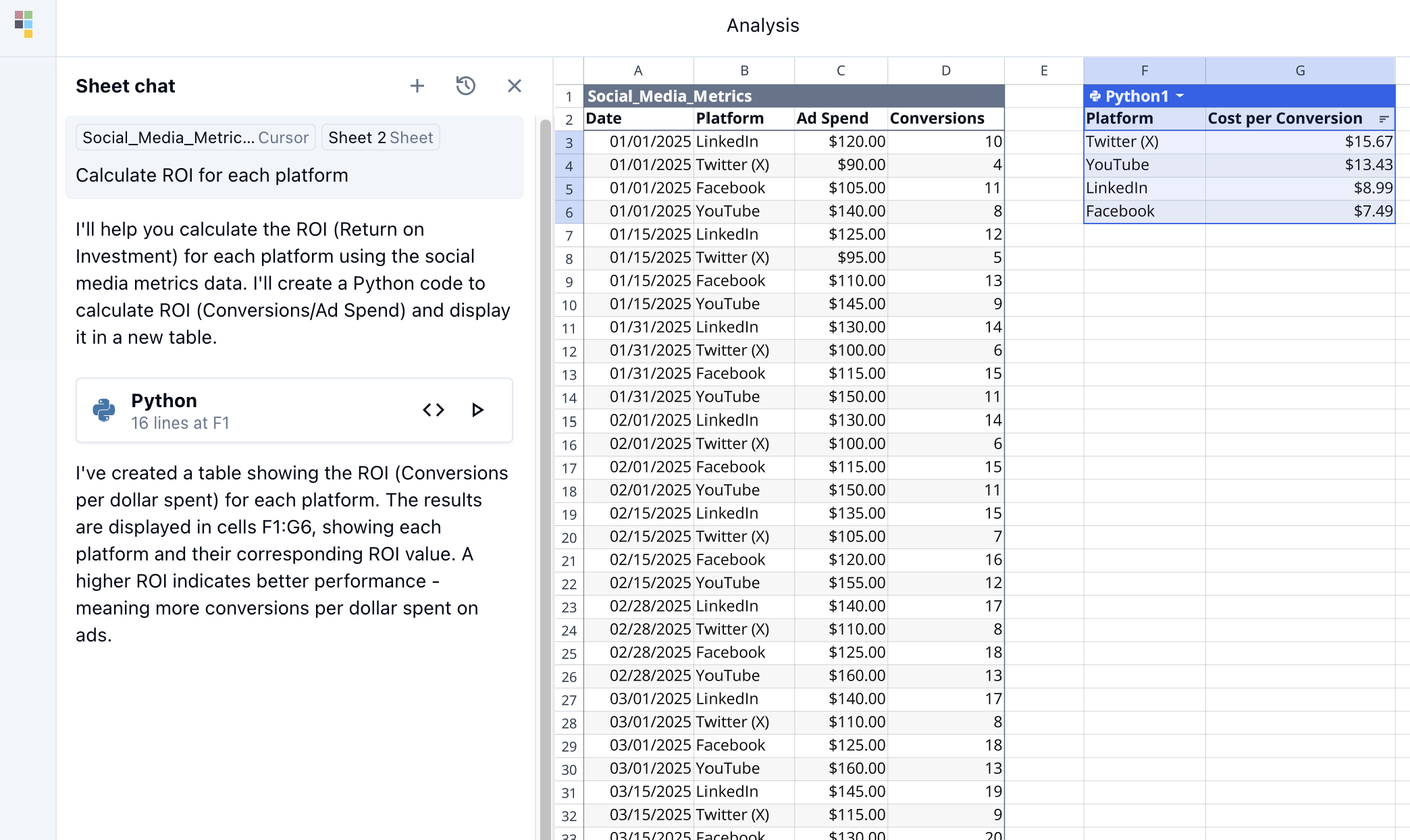 AI spreadsheet analysis in Quadratic