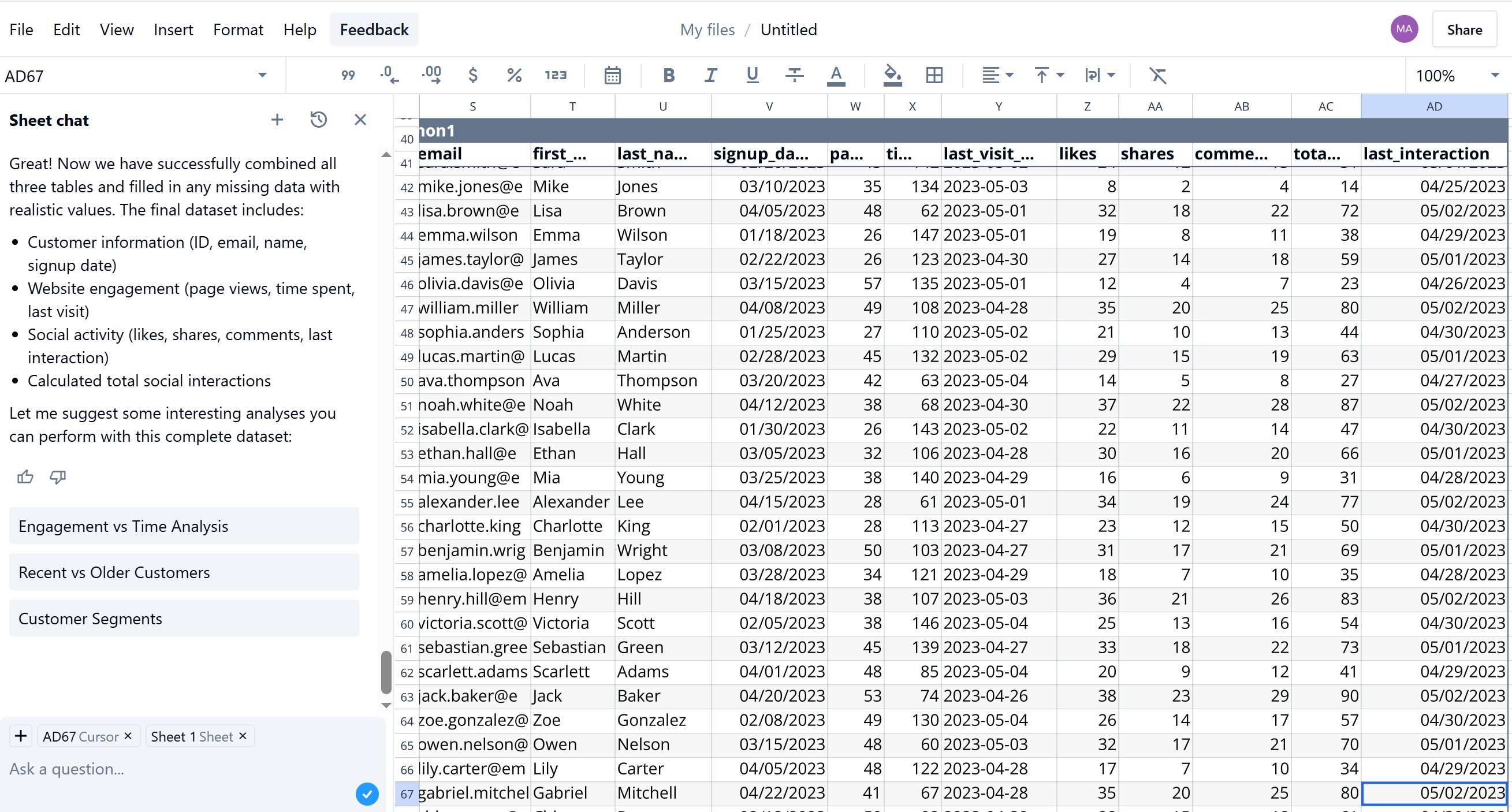 Joining spreadsheet tables with AI