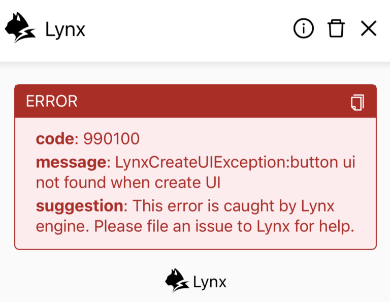 Lynx mostrando un error al intentar renderizar un botón de HTML