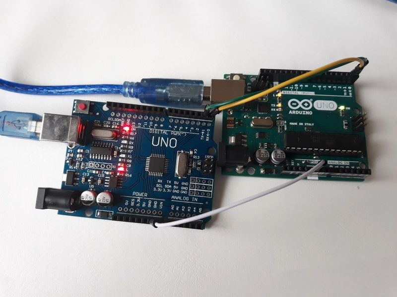 How do you communicate between two Arduino boards?