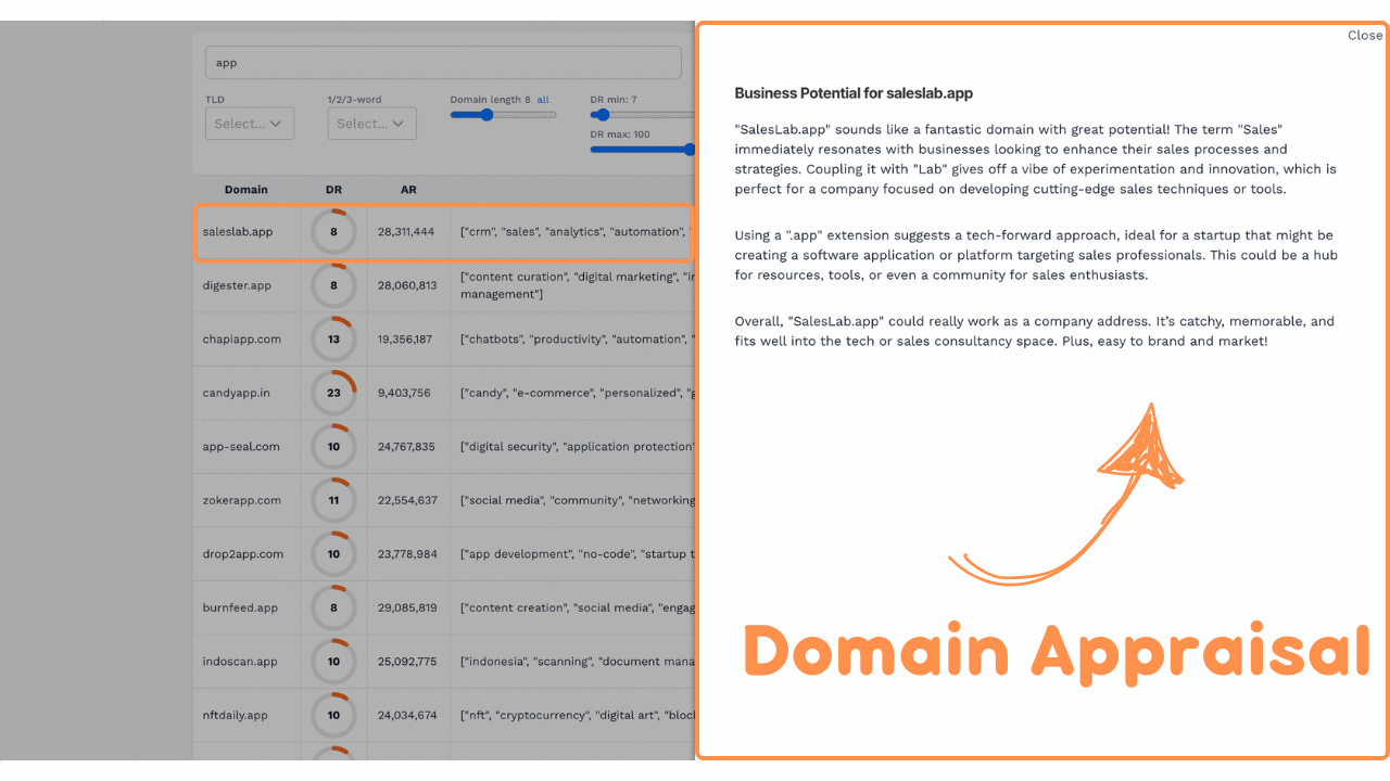 AI appraisal helps to get more useful business info about a domain<br>
