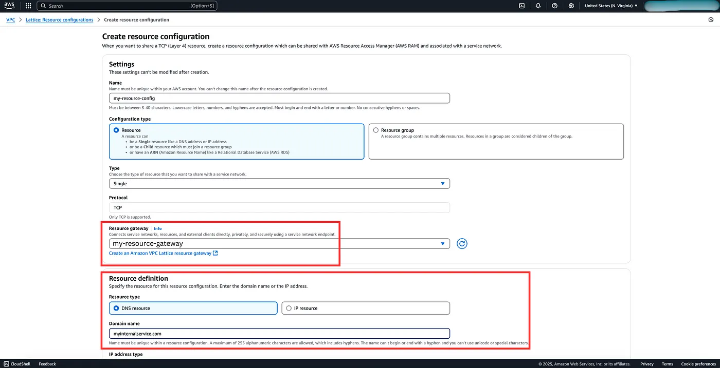 Creating resource configuration for our internal service domain