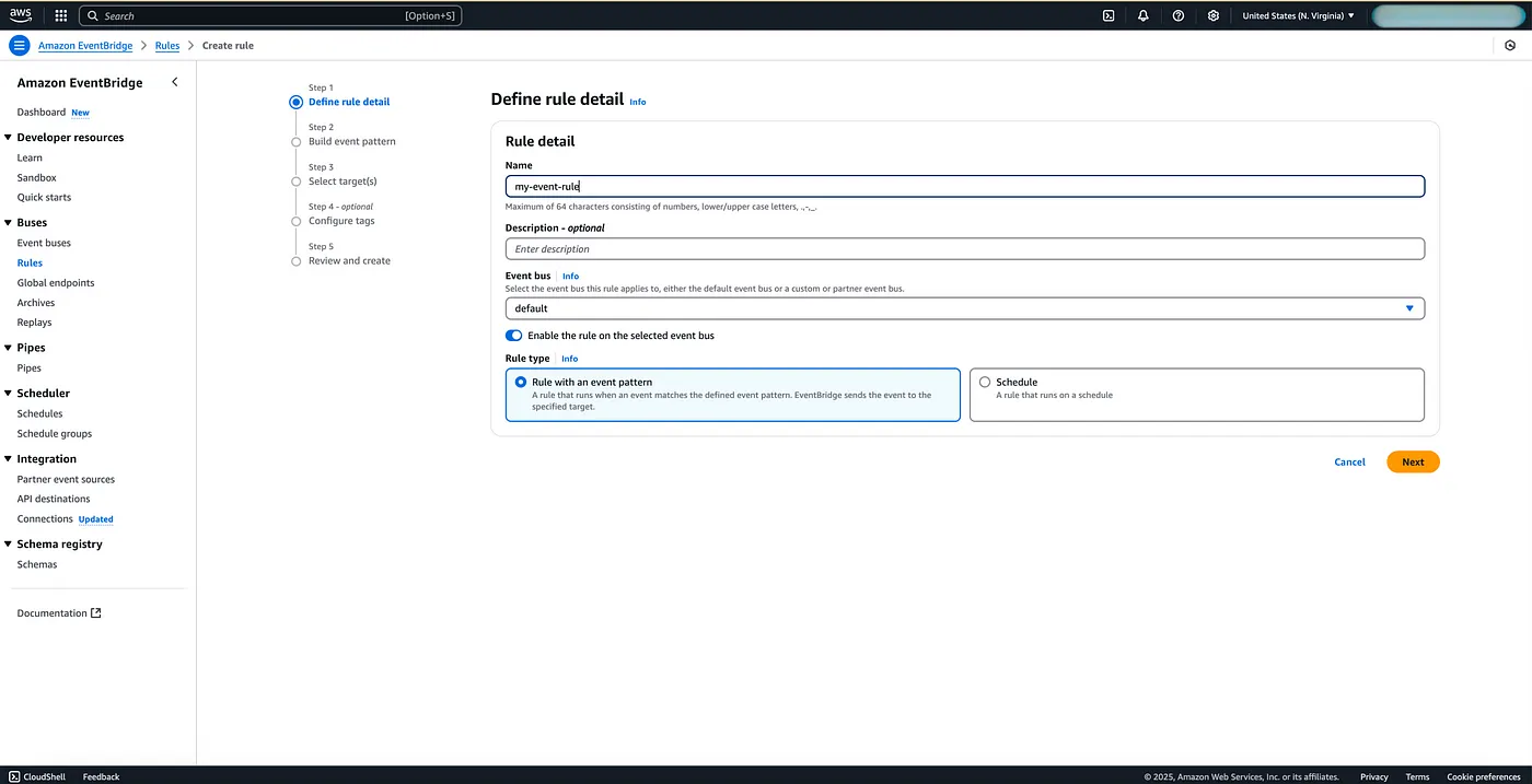 Creating event rule with pattern