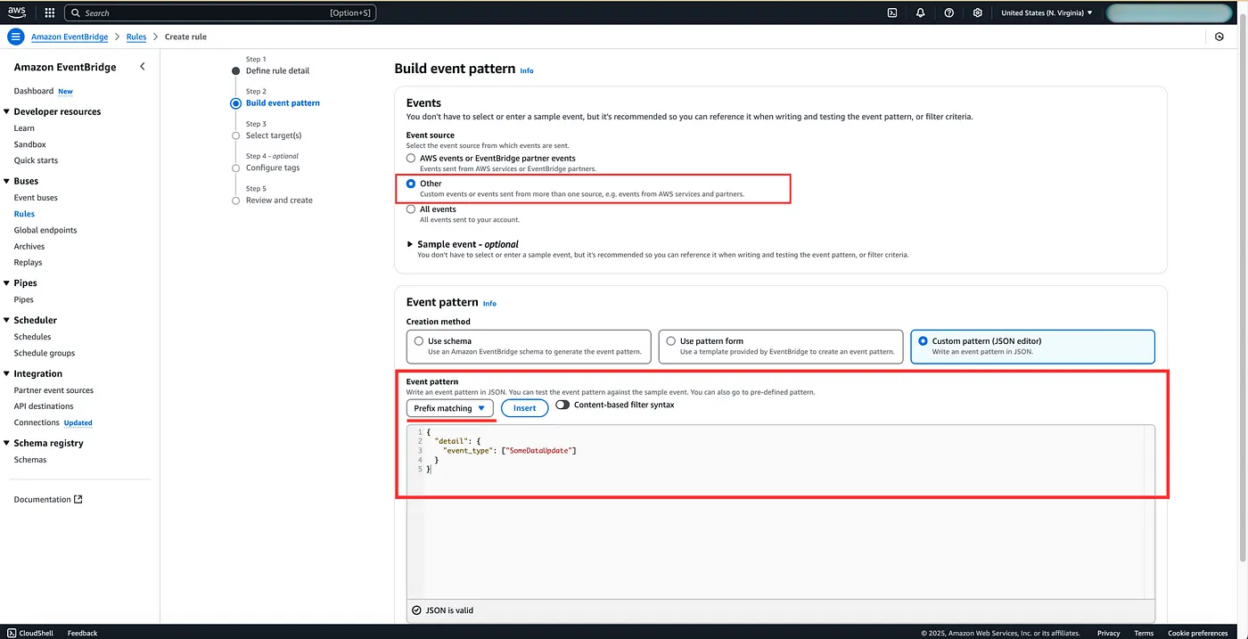 Building custom event pattern with specific fields for matching