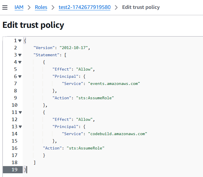Figure 2. Adding CodeBuild to a trust policy