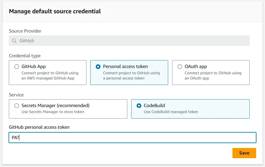 Figure 5. Adding credentials to connect with GitHub