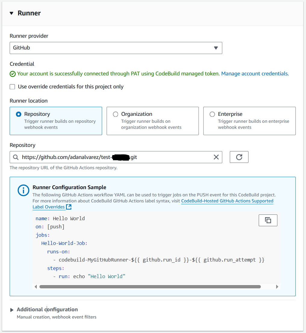 Figure 6. Selecting a repository after successfully connected to GitHub