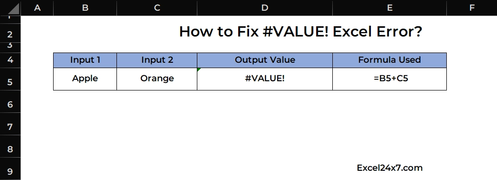 Real-time Example of #VALUE! Error