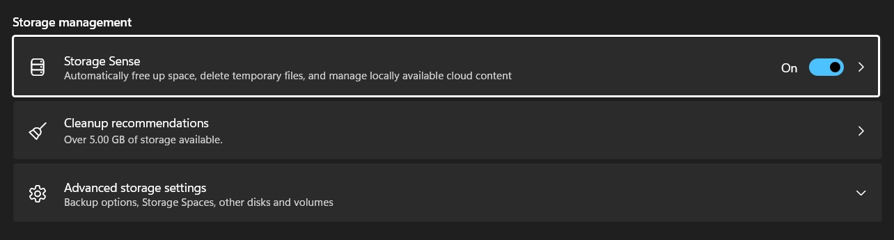 Storage Sense on Windows 11