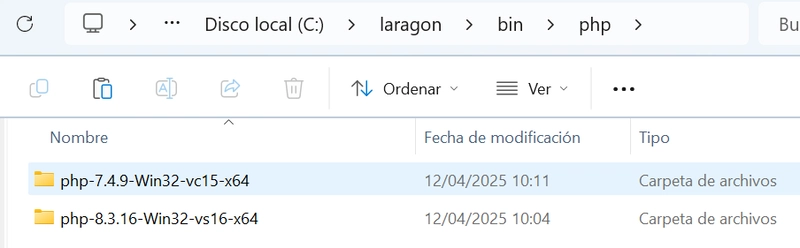 Agregar otra versión de php a laragon