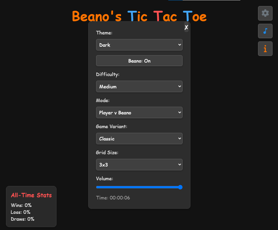 Game settings (Dark theme)